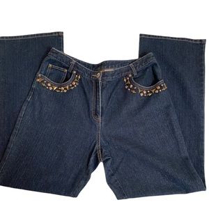 RUBY RD. Boot Cut Blue Jeans Gold Metallic Studded Accents Hidden Zipper Size 10